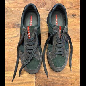 Prada Sport Green/Grey Nylon And Leather Low Top Sneakers